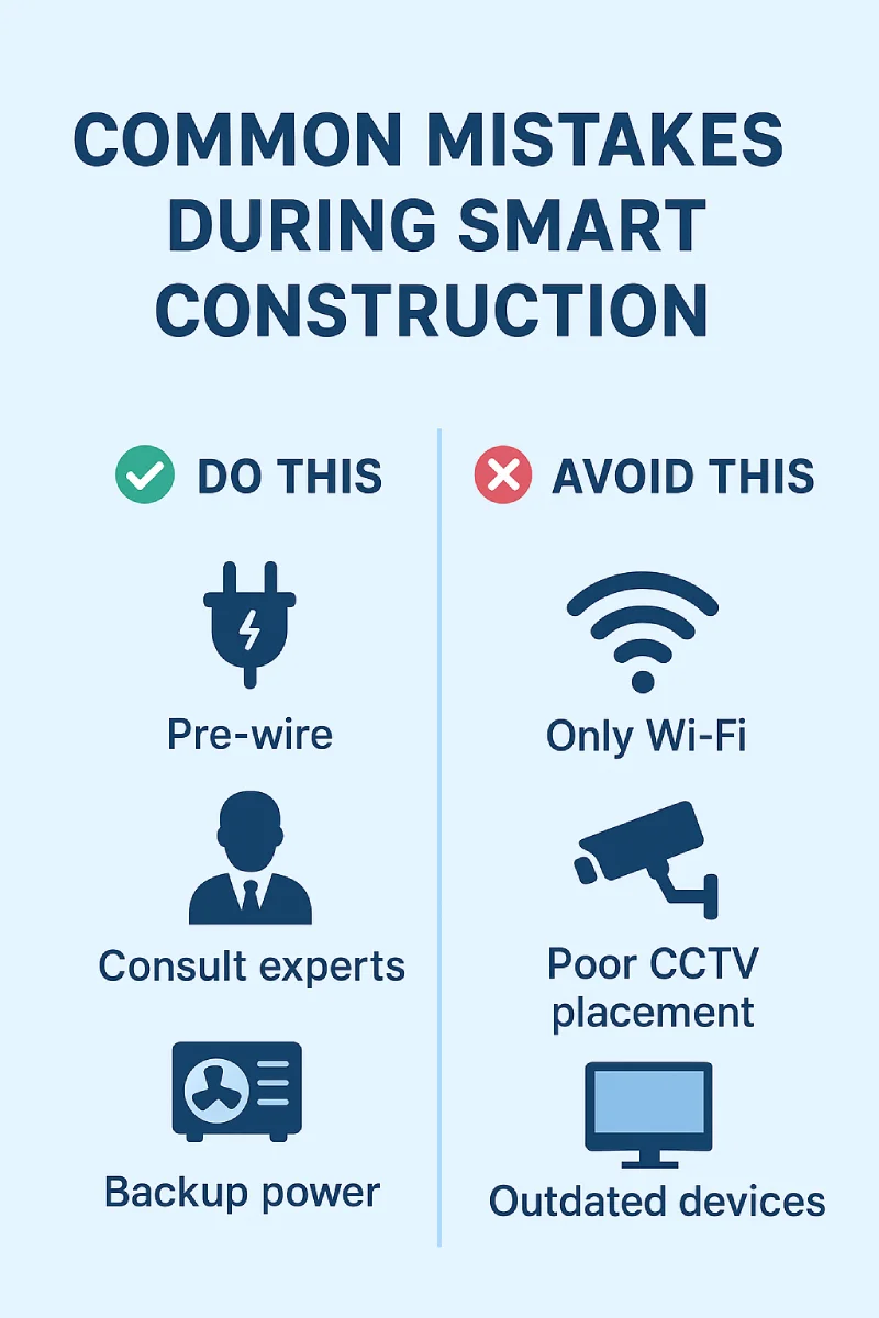 Smart Construction mistakes to avoid - Wi-Fi only setup, poor CCTV placement, outdated devices