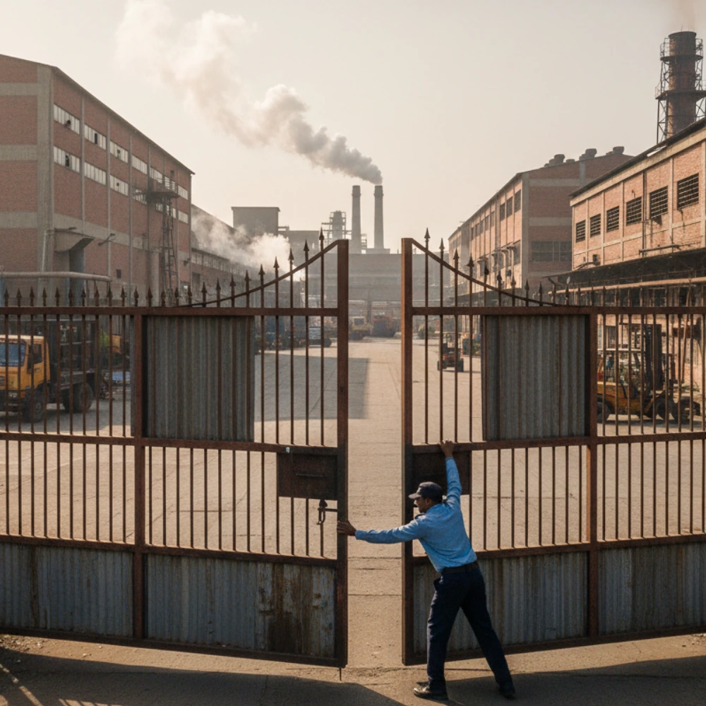 Manual gate causing slow entry at an industrial site before OneBee gate automation upgrade.