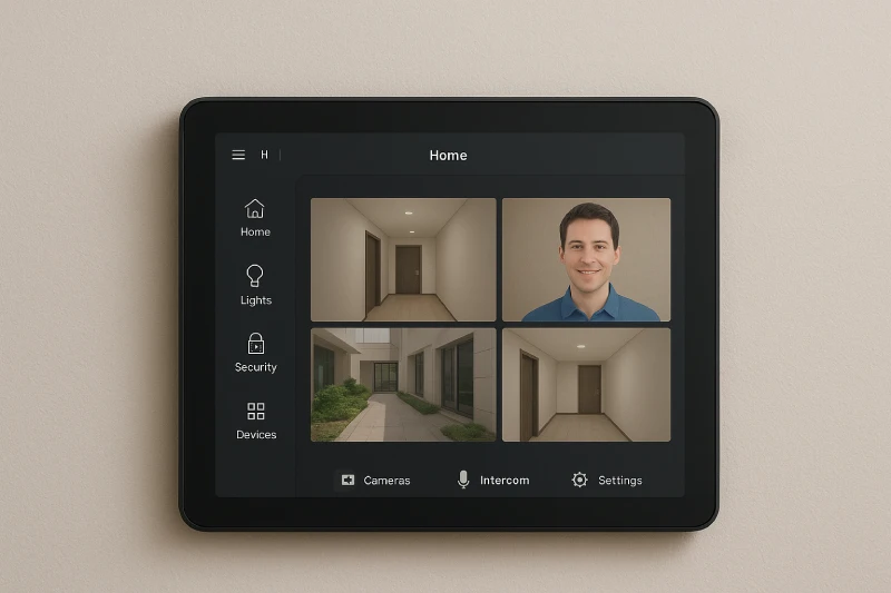 Smart home system integrating CCTV and video door phone for apartment security.